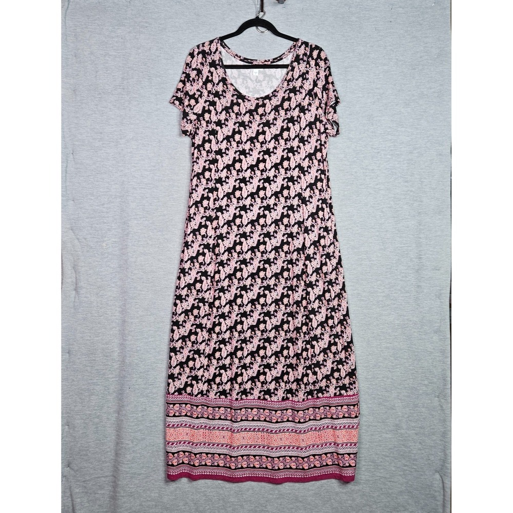 J Jill Women's Sz M Floral Print Dress Short Sleeve Casual Pockets